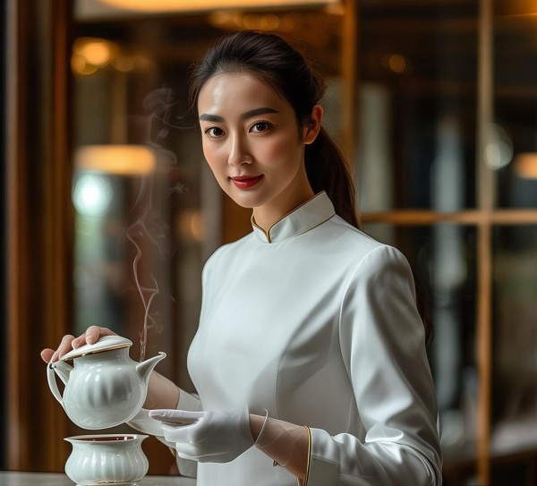 酒店服务员倒茶礼仪站姿，服务者的专业与礼貌