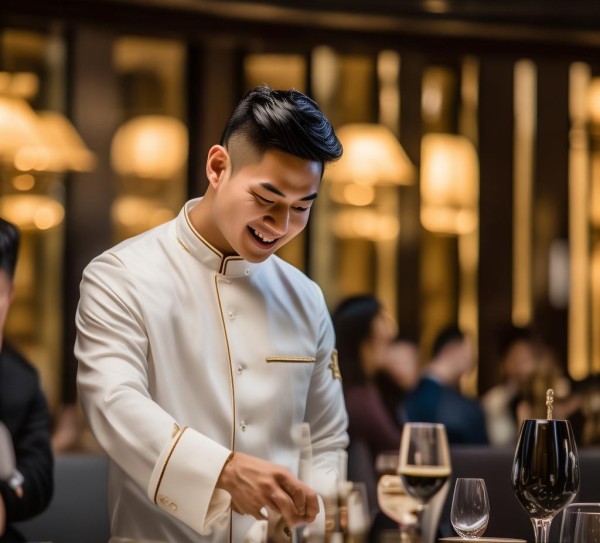 在青岛瑞吉酒店，餐饮服务员，serving the future with passion