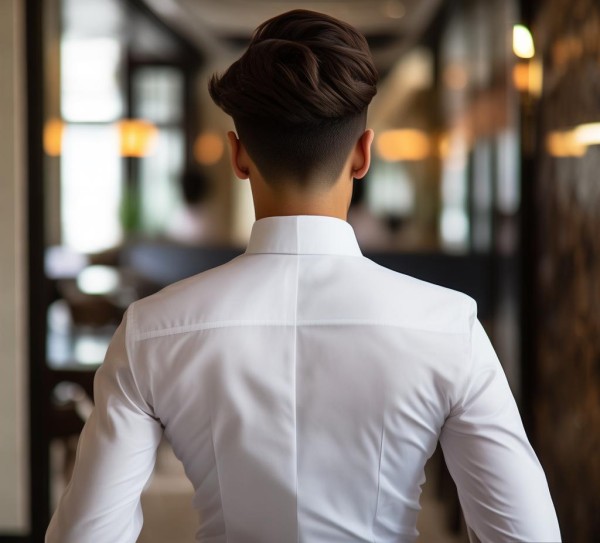 一位专业又不失个性的酒店服务人员，发型与礼仪的完美结合