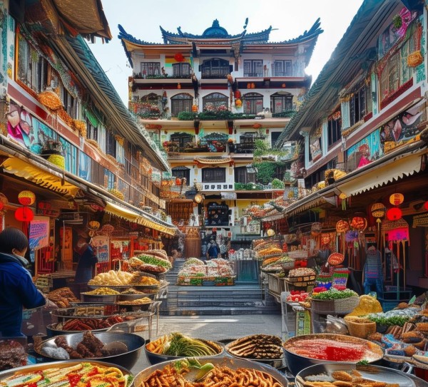 特色美食与酒店文化，酒店与特产街，美食与文化交融