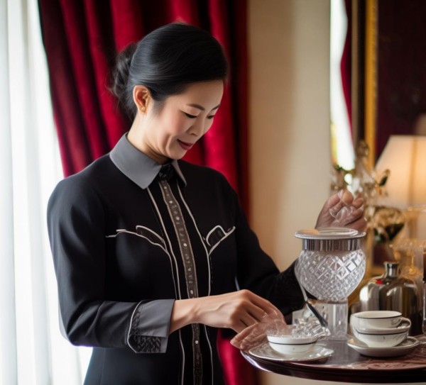 酒店服务倒水礼仪图片