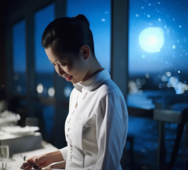 海洋之月酒店餐饮服务员，服务中的海洋之光