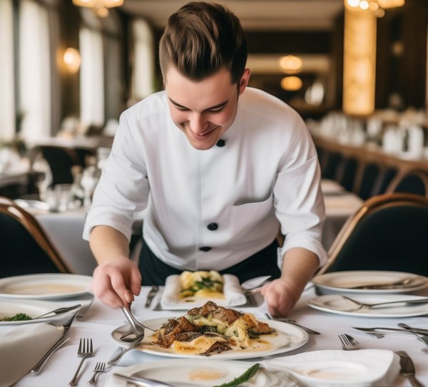 清洁的 served by服务员，餐具礼仪的用心守护